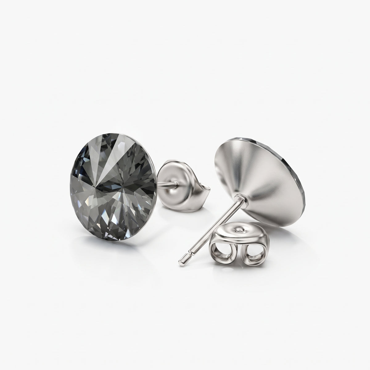 Ella Crystal Stud Earrings - Silver Night