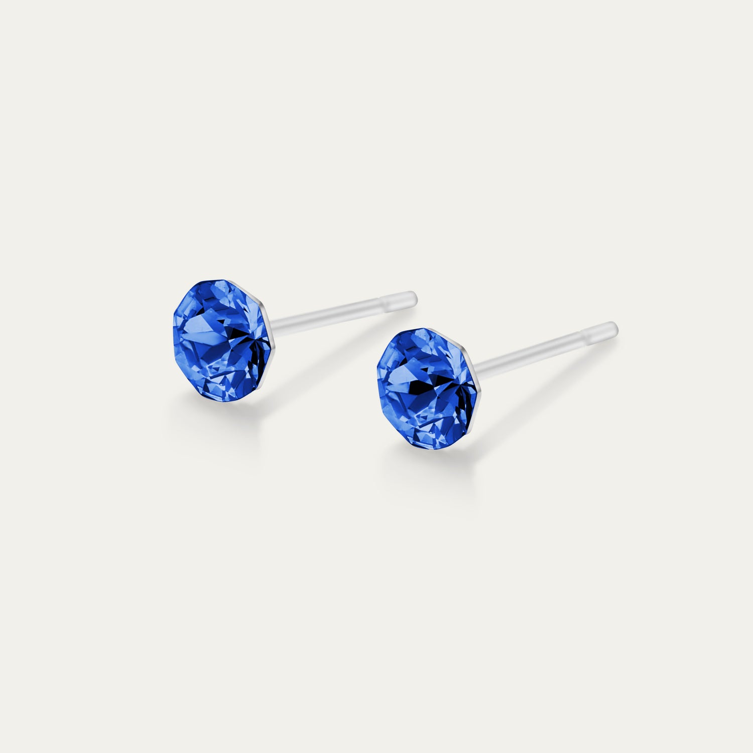 Clara - Sapphire - 4mm Blue Color Crystal - Hypoallergenic Stainless Steel Stud Earring