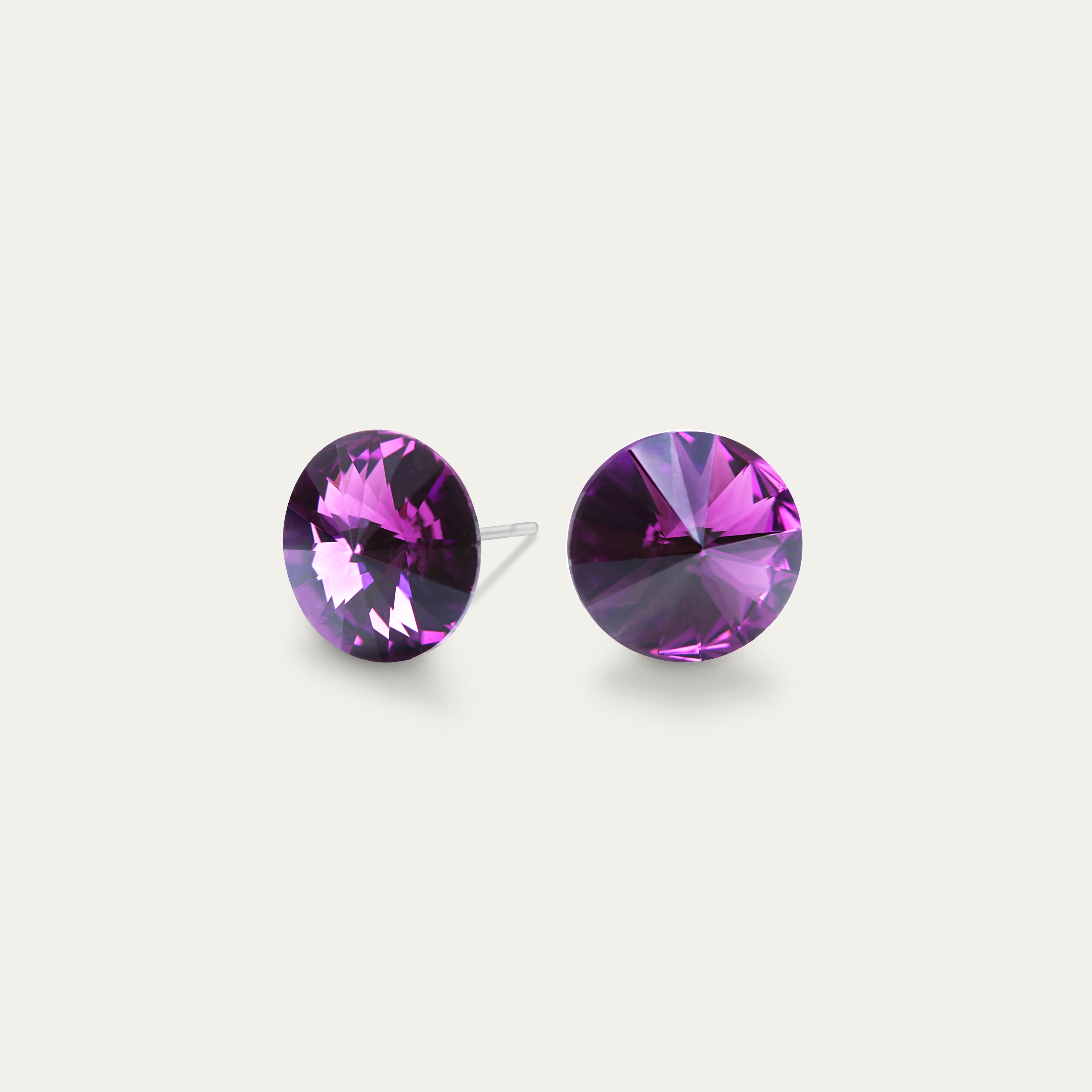 Mila - Amethyst - 8mm Purple Color Crystal - Hypoallergenic Stainless Steel Stud Earring