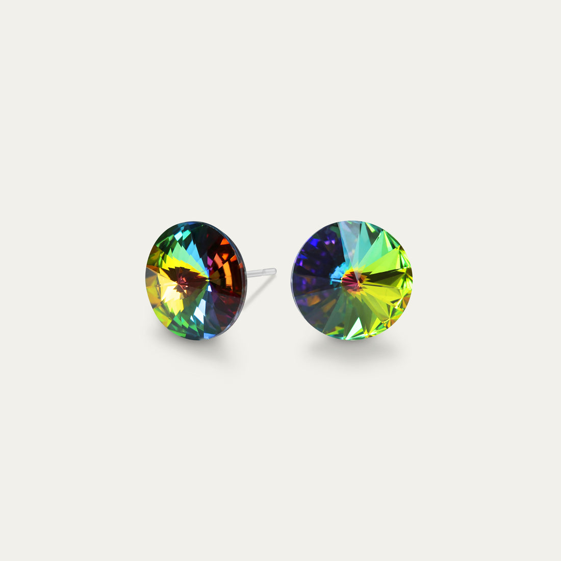 Mila - Vitrail Medium - 8mm Iridescent & Blue & Green & Purple Color Crystal - Hypoallergenic Stainless Steel Stud Earring