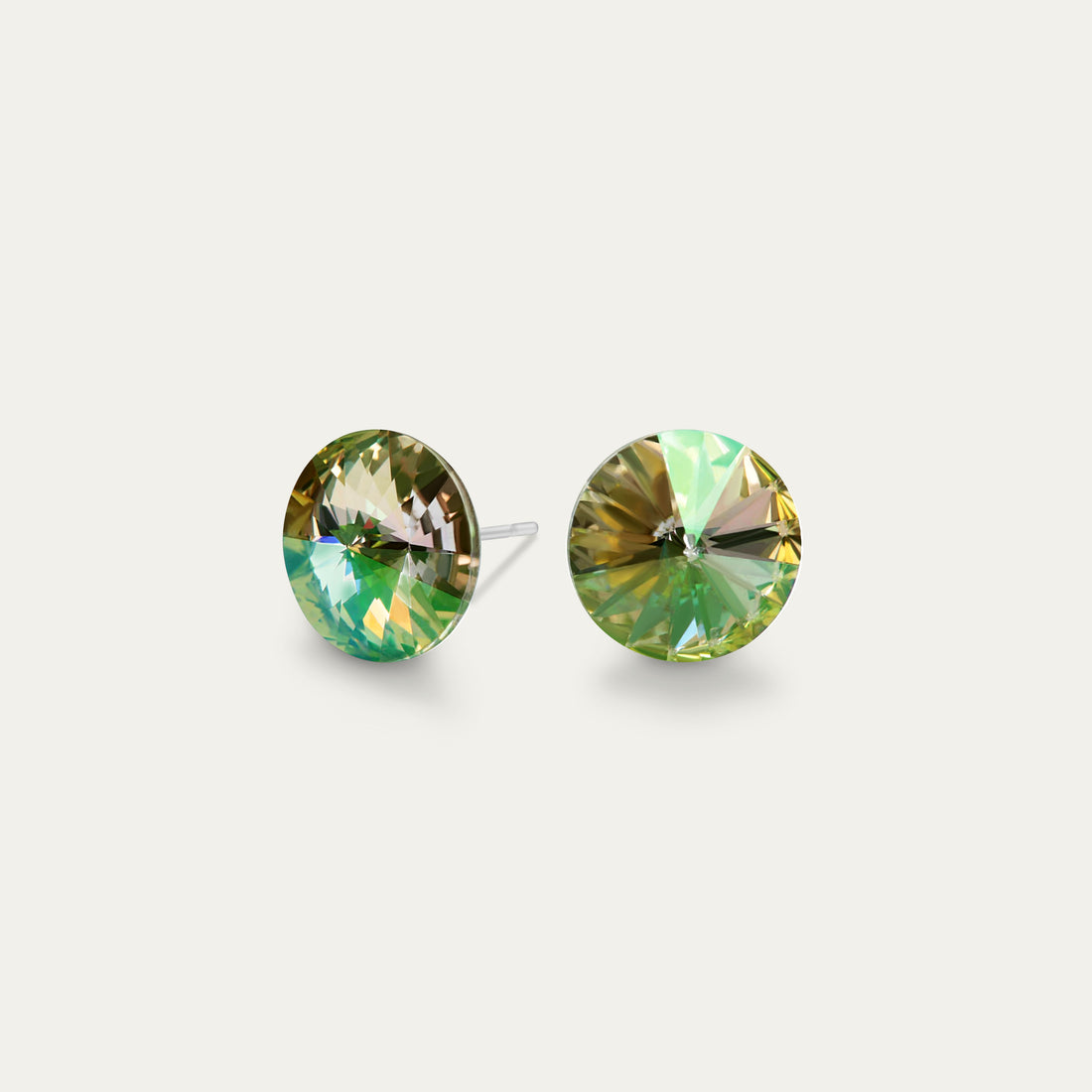 Mila - Luminous Green - 8mm Iridescent & Green Color Crystal - Hypoallergenic Stainless Steel Stud Earring