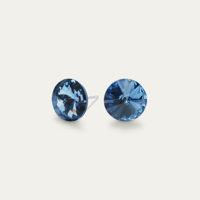 Mila - Denim Blue - 8mm Blue Color Crystal - Hypoallergenic Stainless Steel Stud Earring - Seona