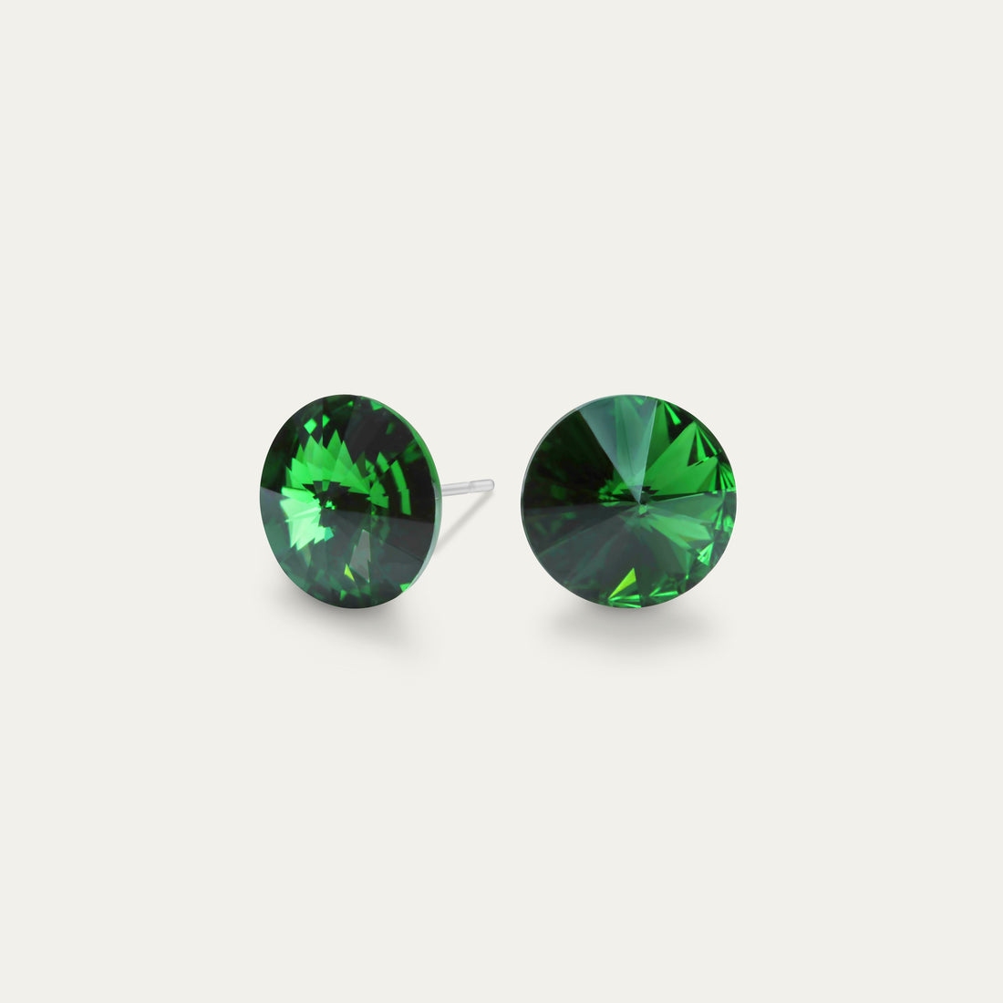 Mila - Dark Moss Green - 8mm Green Color Crystal - Hypoallergenic Stainless Steel Stud Earring