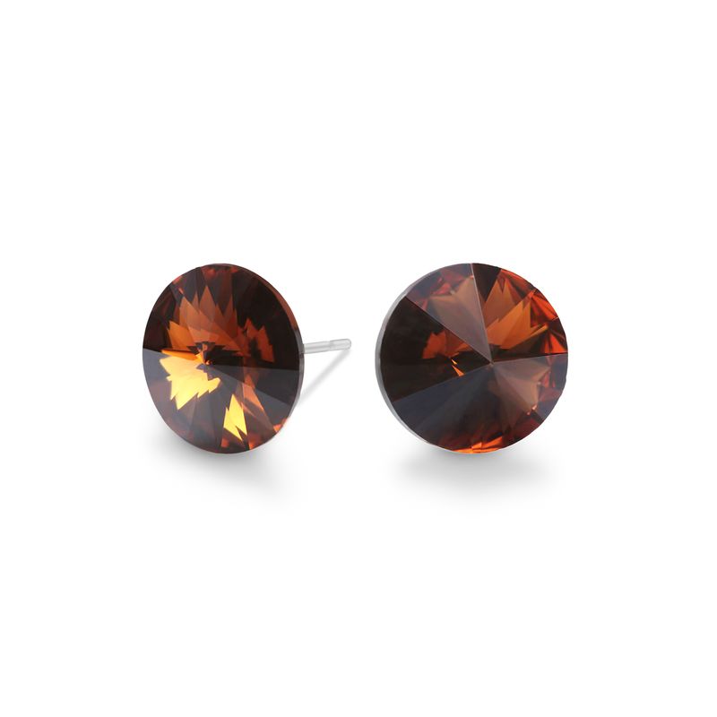 Mila - Smoked Topaz - 8mm Brown Color Crystal - Hypoallergenic Stainless Steel Stud Earring