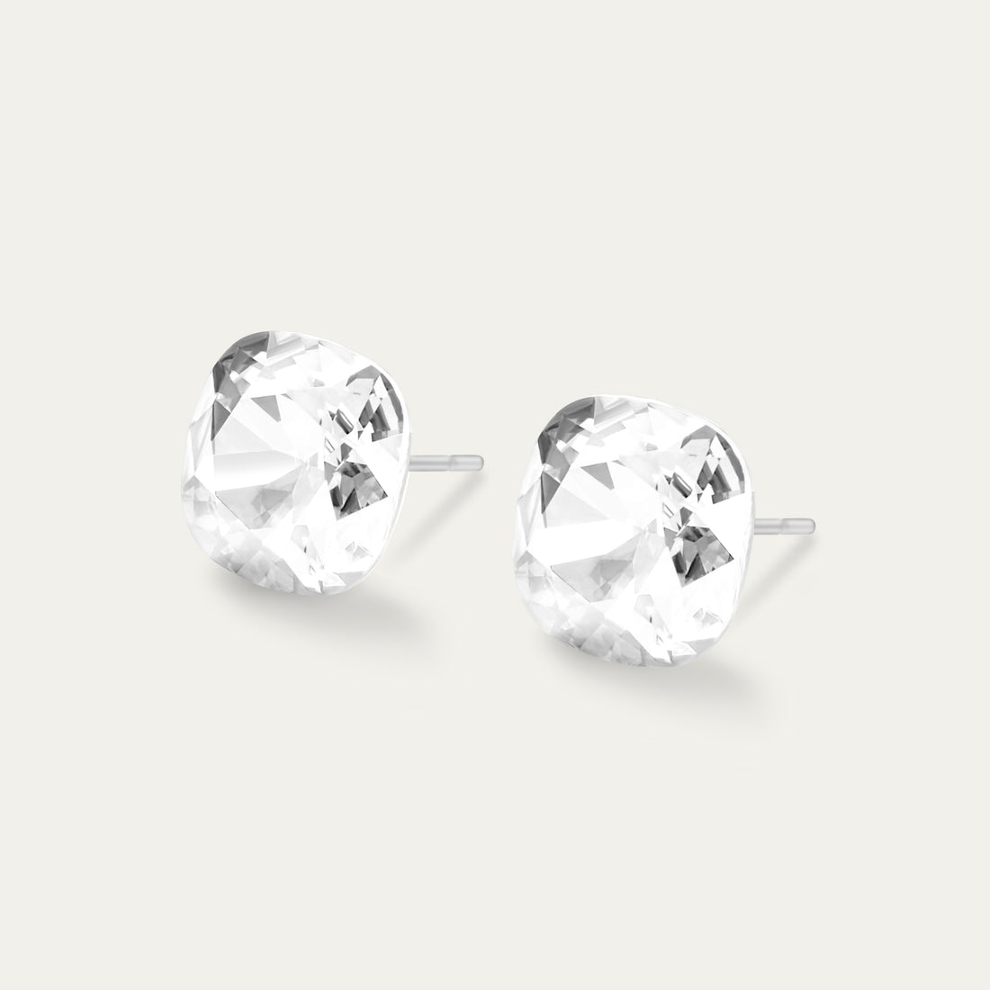 Sophia - Clear - 10mm Clear &amp; White  Color Crystal Cushion - Hypoallergenic Stainless Steel Stud Earring