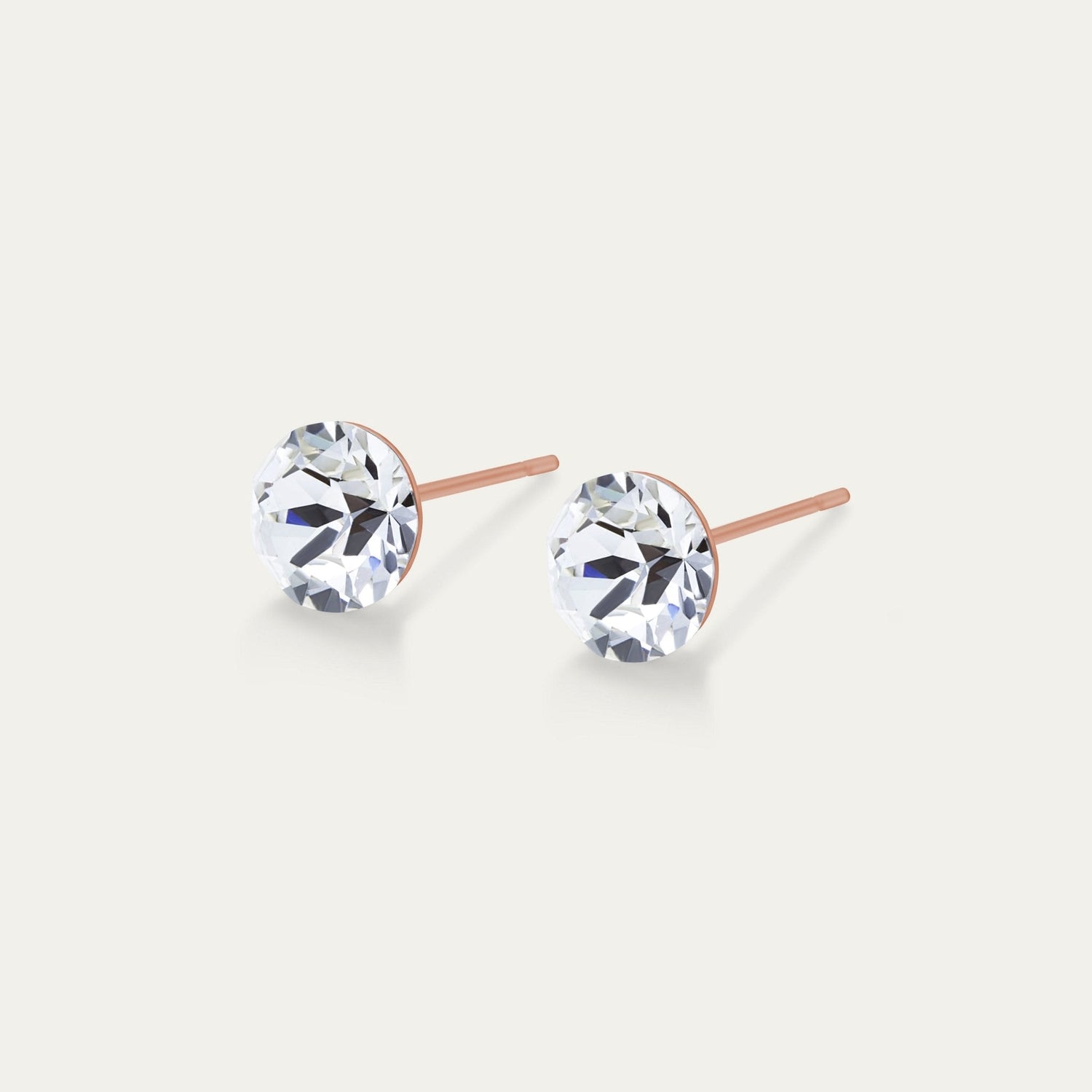 Aurora - Clear - 6mm White &amp; Clear Color Crystal - 18K Rose Gold Post - Hypoallergenic Stainless Steel Stud Earring - Earrings - Aurora - Xirius - 6 - 001 - Crystal - RG - Seona