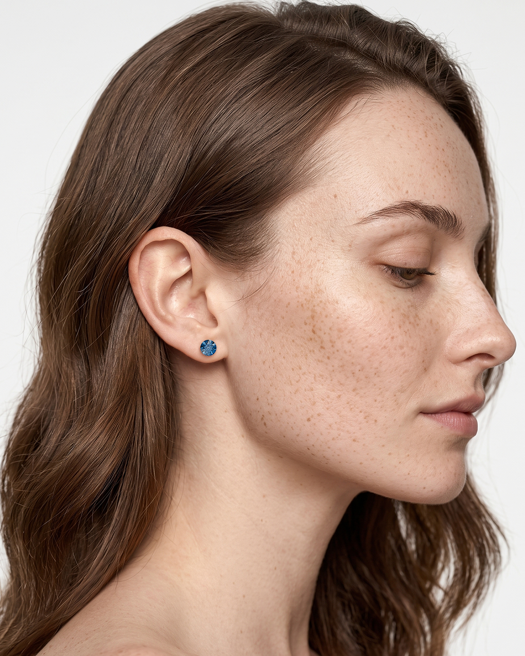 Aurora Crystal Stud Earrings - Denim Blue - Seona