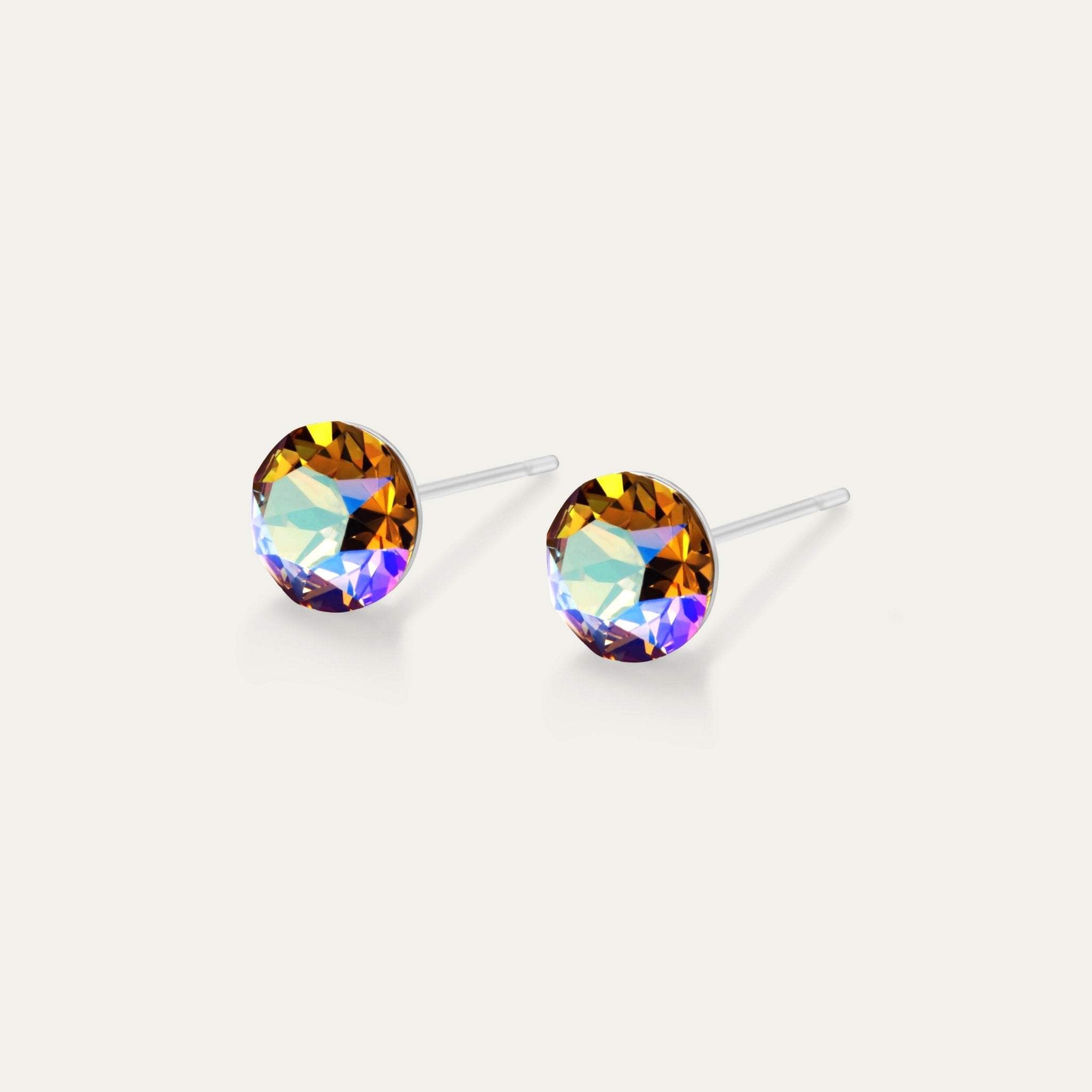 Aurora - Iridescent Light Colorado Topaz - 6mm Blue &amp; Yellow &amp; Iridescent Color Crystal - Hypoallergenic Stainless Steel Stud Earring - Earrings - Aurora - Xirius - 6 - 246 - SHIM - IR - Light - Colorado - Topaz - Seona