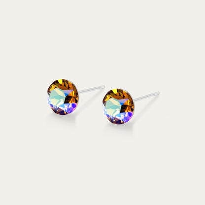 Aurora - Iridescent Light Colorado Topaz - 6mm Blue &amp; Yellow &amp; Iridescent Color Crystal - Hypoallergenic Stainless Steel Stud Earring - Earrings - Aurora - Xirius - 6 - 246 - SHIM - IR - Light - Colorado - Topaz - Seona
