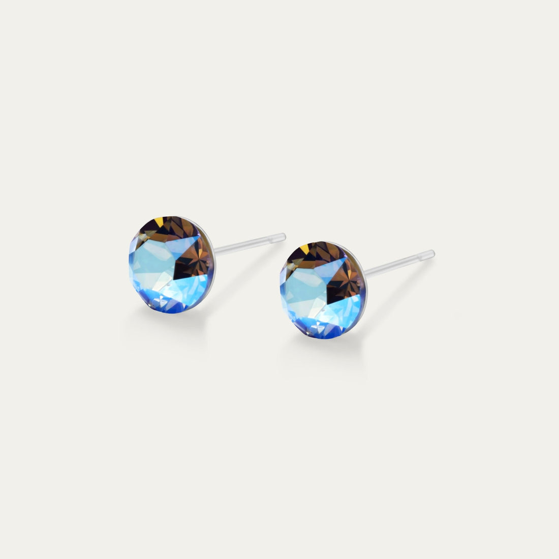 Aurora - Iridescent Light Sapphire - 6mm Blue &amp; Iridescent Color Crystal - Hypoallergenic Stainless Steel Stud Earring - Earrings - Aurora - Xirius - 6 - 211 - SHIM - IR - Light - Sapphire - Seona