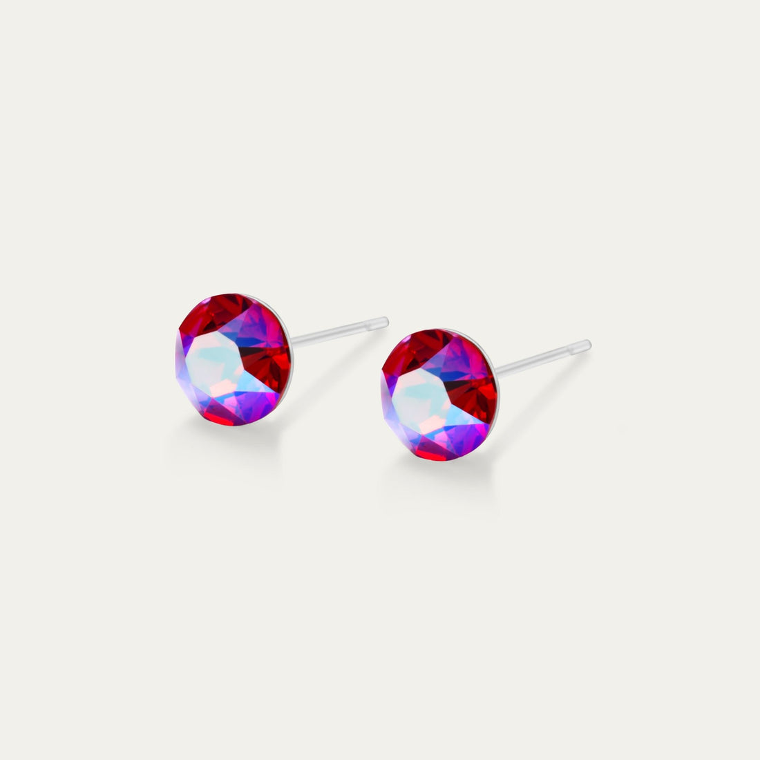 Aurora - Iridescent Light Siam - 6mm Red &amp; Iridescent Color Crystal - Hypoallergenic Stainless Steel Stud Earring - Earrings - Aurora - Xirius - 6 - 227 - SHIM - IR - Light - Siam - Seona