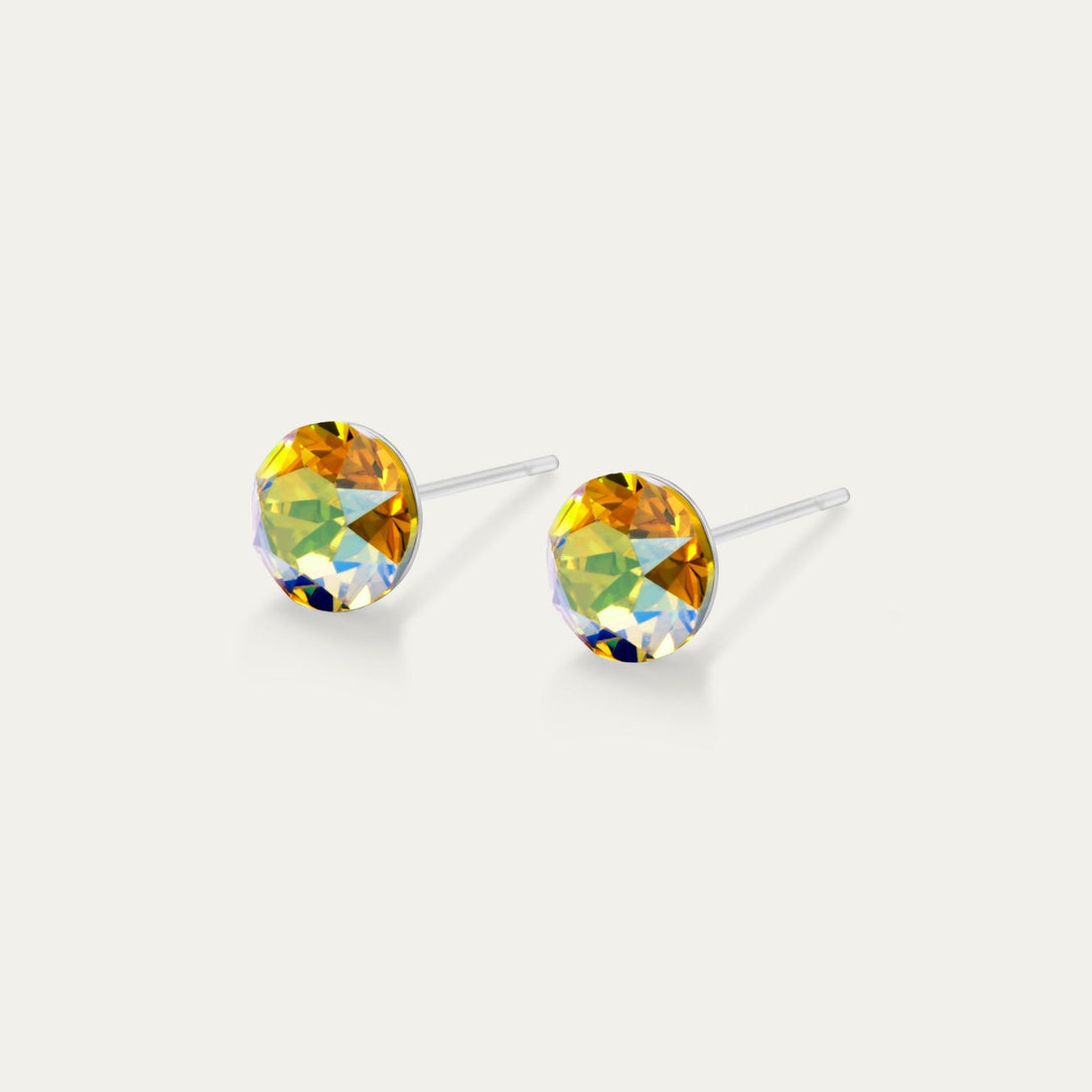 Aurora - Iridescent Light Topaz - 6mm Yellow &amp; Iridescent Color Crystal - Hypoallergenic Stainless Steel Stud Earring - Earrings - Aurora - Xirius - 6 - 226 - SHIM - IR - Light - Topaz - Seona