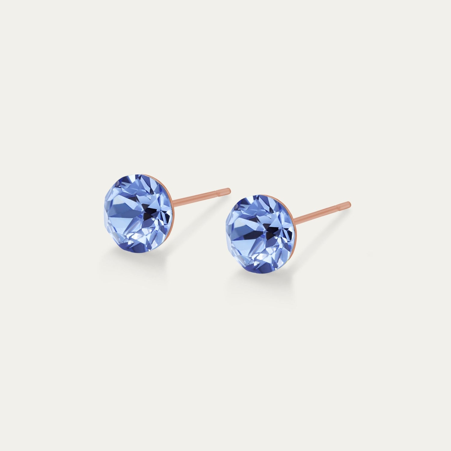 Aurora - Light Sapphire - 6mm Blue Color Crystal - 18K Rose Gold Plated Post - Hypoallergenic Stainless Steel Stud Earring - Earrings - Aurora - Xirius - 6 - 211 - Light - Sapphire - RG - Seona