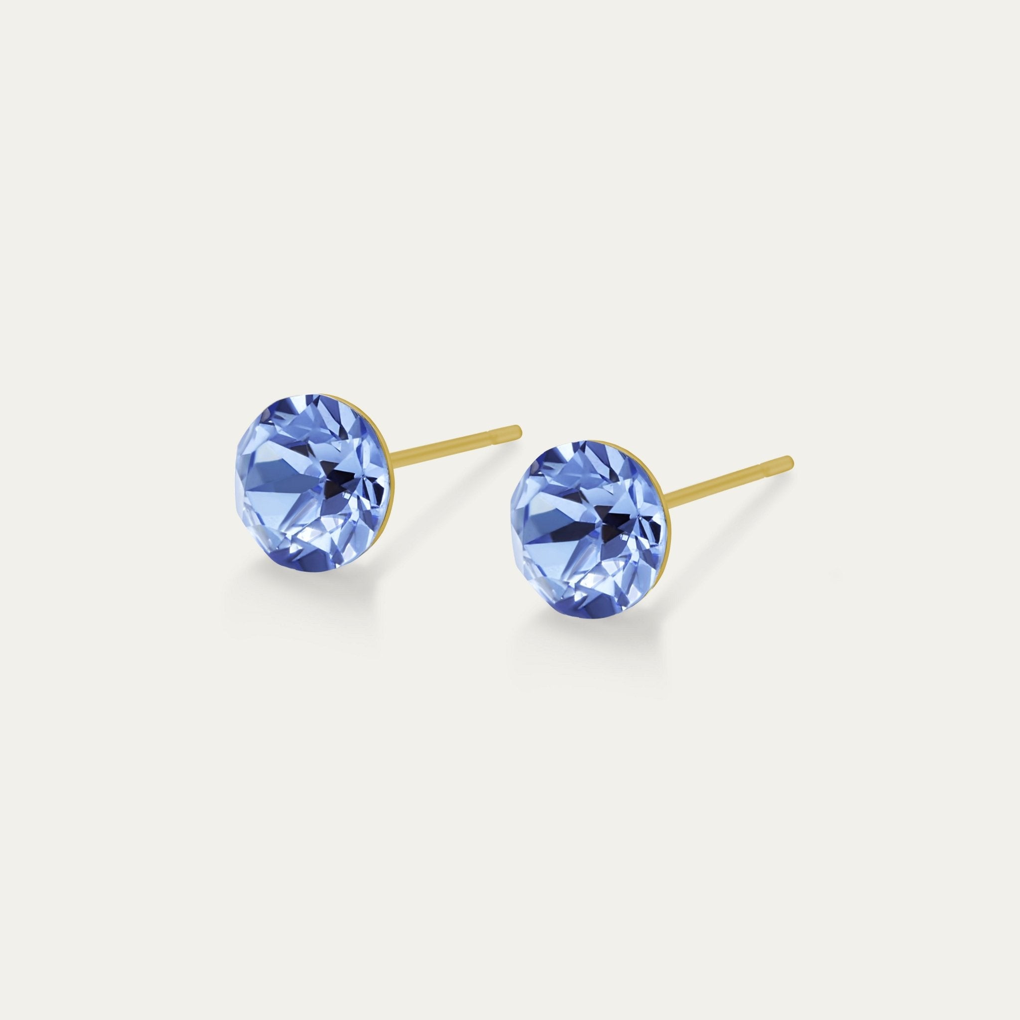 Aurora - Light Sapphire - 6mm Blue Color Crystal - 18K Yellow Gold Plated Post - Hypoallergenic Stainless Steel Stud Earring - Earrings - Aurora - Xirius - 6 - 211 - Light - Sapphire - GD - Seona