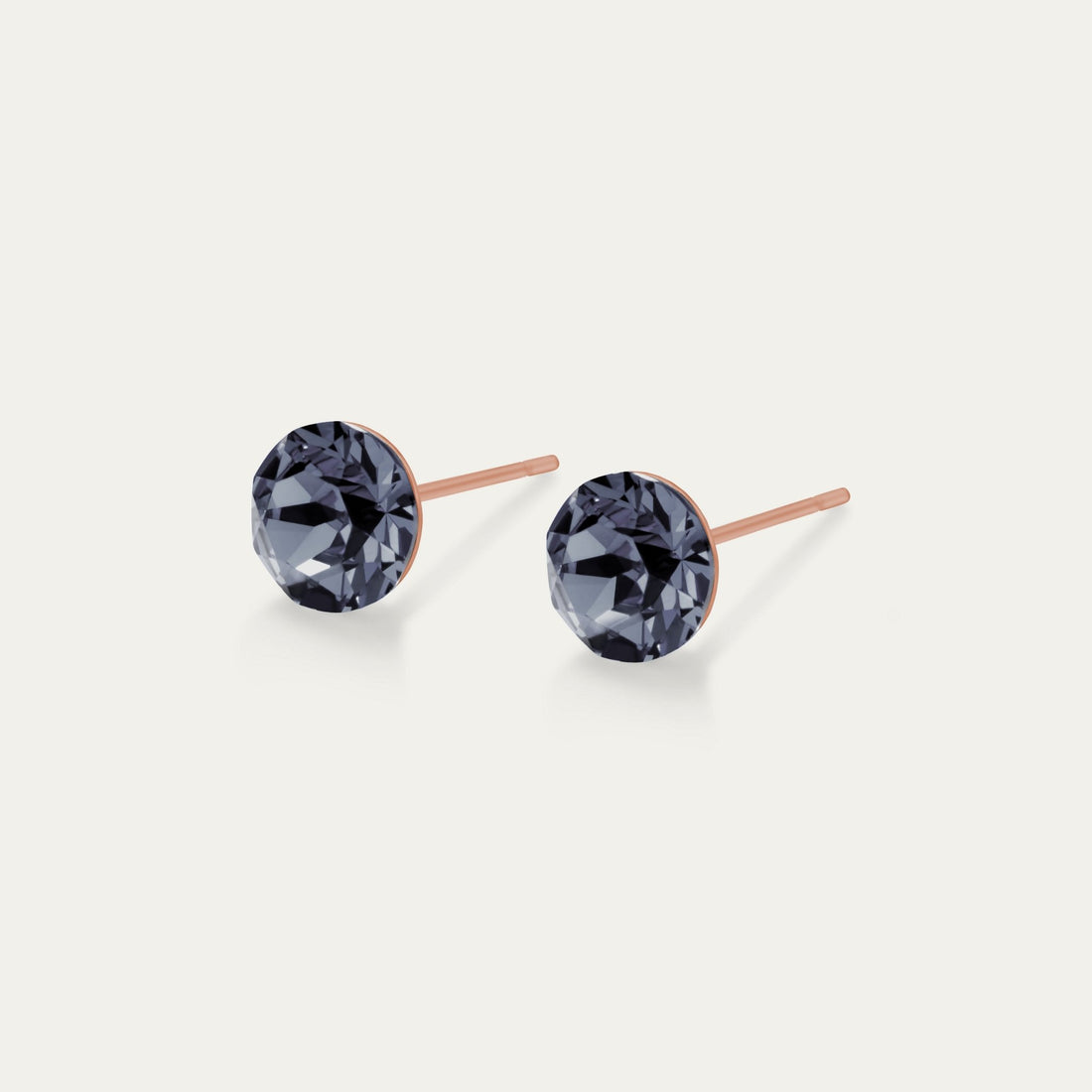 Aurora - Silver Night - 6mm Black Color Crystal - 18K Rose Gold Post - Hypoallergenic Stainless Steel Stud Earring - Earrings - Aurora - Xirius - 6 - SINI - Silver - Night - RG - Seona