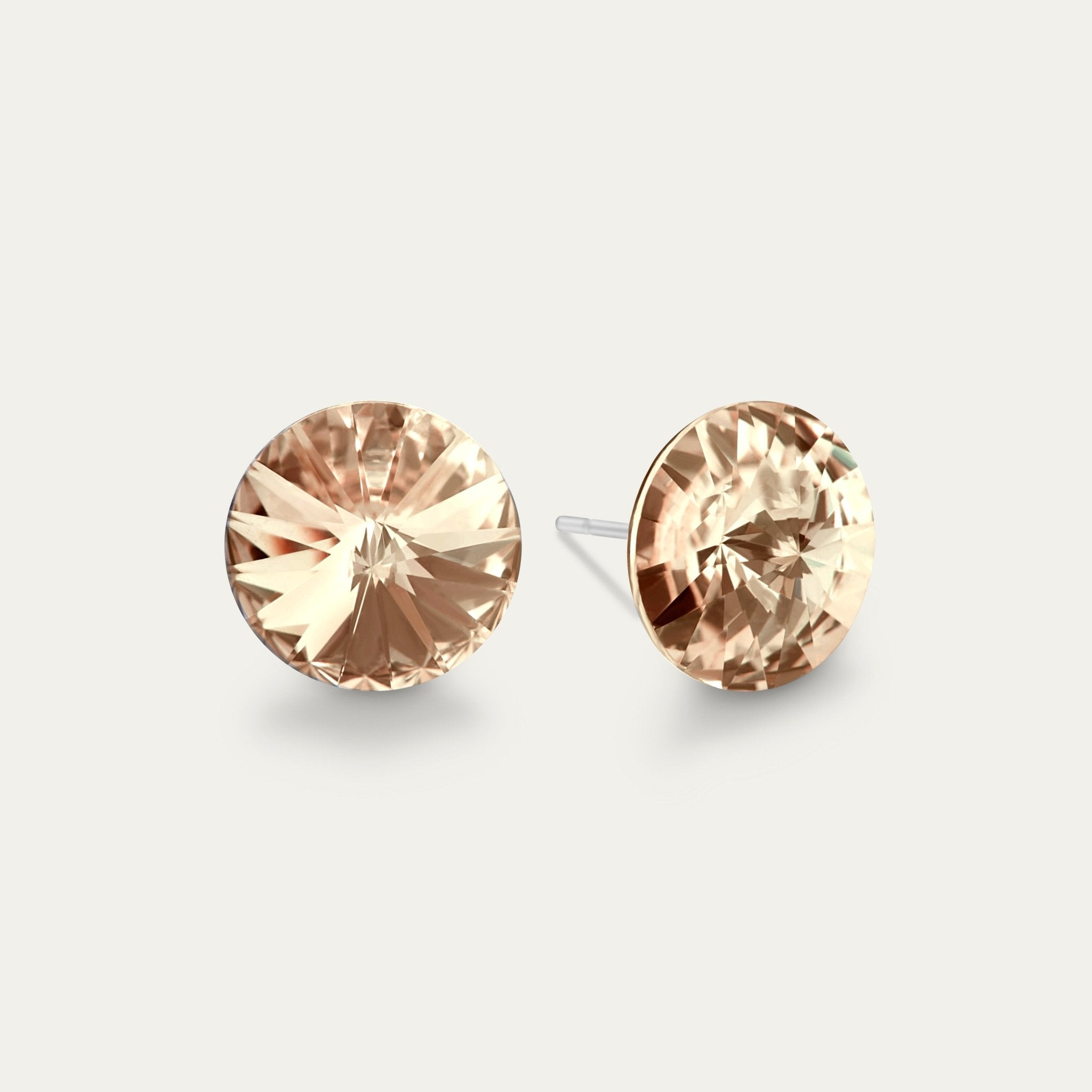 Ella - Champagne - 10mm Beige Color Crystal - Hypoallergenic Stainless Steel Stud Earring - Earrings - Ella - Rivoli - 10 - 391 - Silk - Seona