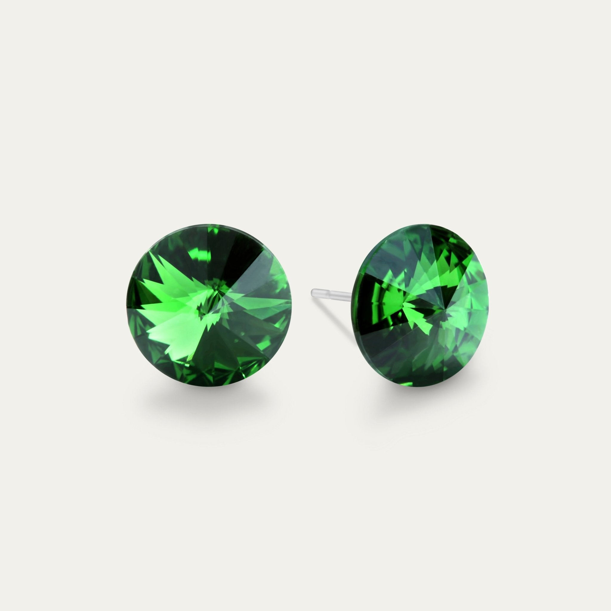 Ella - Dark Moss Green - 10mm Green Color Crystal - Hypoallergenic Stainless Steel Stud Earring - Earrings - Ella - Rivoli - 10 - 260 - Dark - Moss - Green - Seona