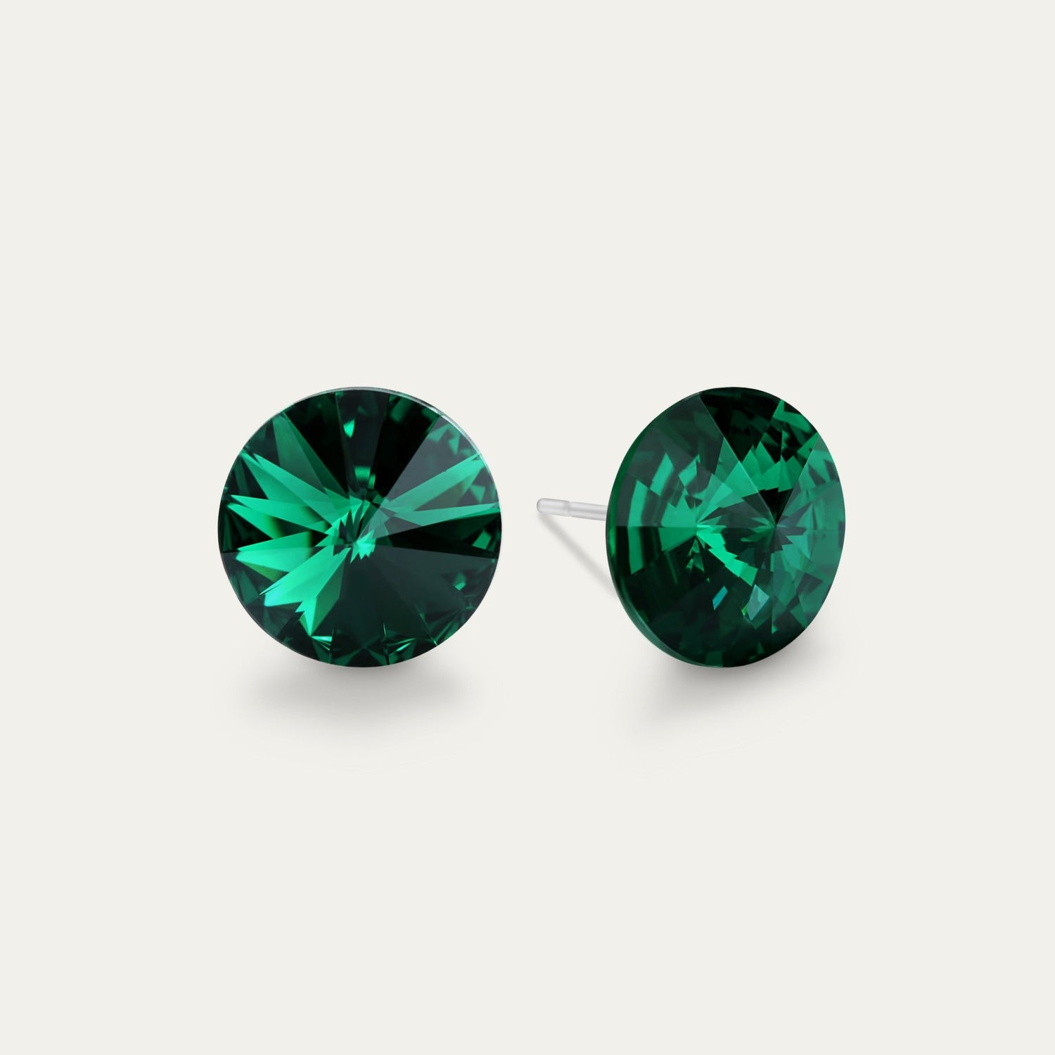 Ella - Emerald - 10mm Green Color Crystal - Hypoallergenic Stainless Steel Stud Earring - Earrings - Ella - Rivoli - 10 - 205 - Emerald - Seona