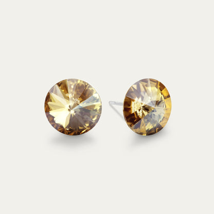 Ella - Golden Shadow - 10mm Gold Color Crystal - Hypoallergenic Stainless Steel Stud Earring - Earrings - Ella - Rivoli - 10 - GSHA - Golden - Shadow - Seona