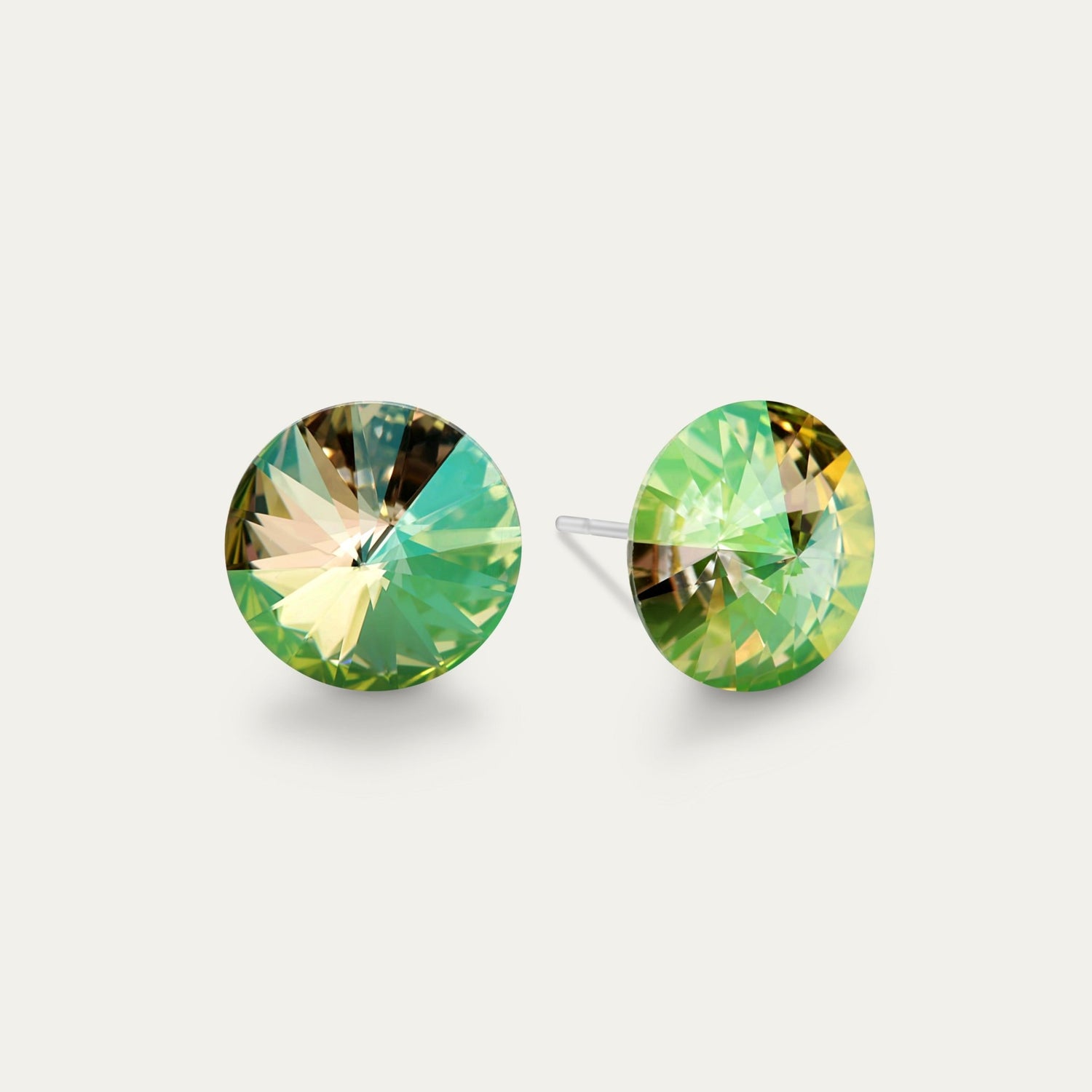 Ella - Luminous Green - 10mm Iridescent Green Color Crystal - Hypoallergenic Stainless Steel Stud Earring - Earrings - Ella - Rivoli - 10 - LUMG - Luminous - Green - Seona