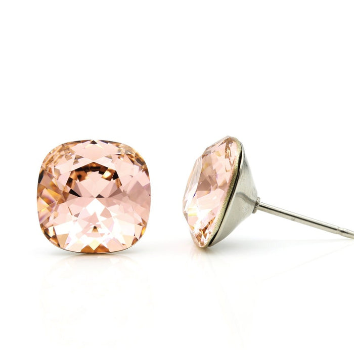 Sophia - Antique Pink - 8mm Pink Color Crystal Cushion - Hypoallergenic Stainless Steel Stud Earring - Seona
