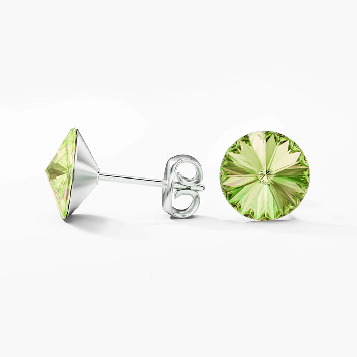 Mila - Chrysolite - Cristal de couleur verte de 8 mm - Boucles d'oreilles à tige en acier inoxydable hypoallergénique