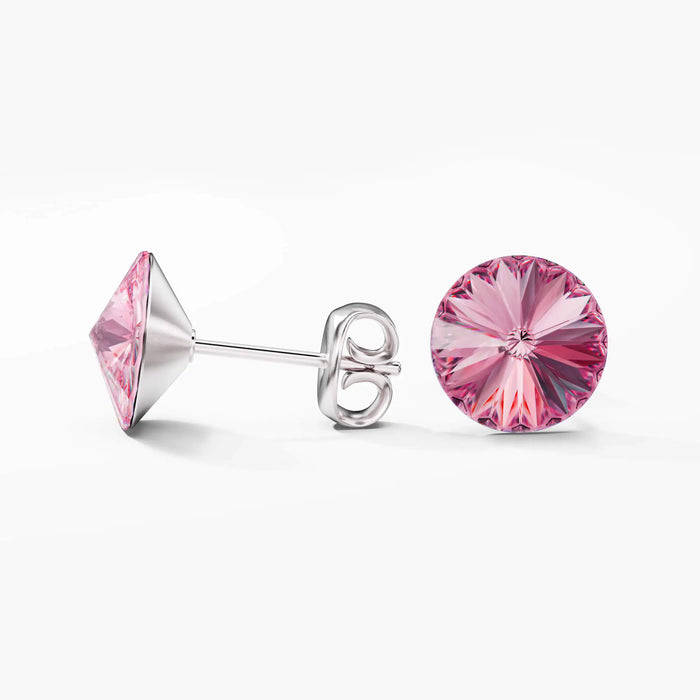Mila - Rose - Cristal de couleur rose 8 mm - Boucles d'oreilles à tige en acier inoxydable hypoallergénique