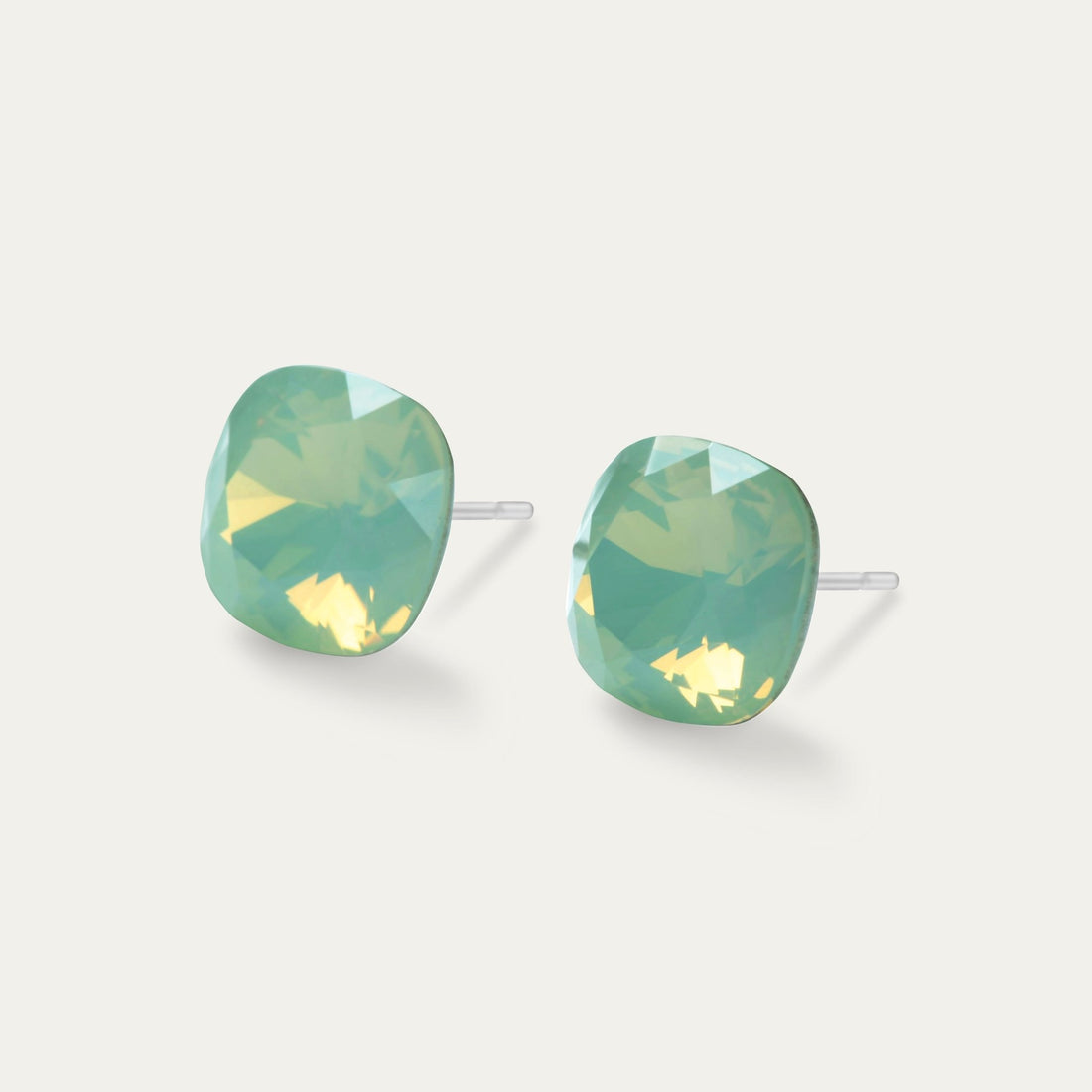 Sophia - Chrysolite Opal - 10mm Green Color Crystal Cushion - Hypoallergenic Stainless Steel Stud Earring - Earrings - Sophia - 10 - 294 - Chrystolite - Opal - Seona