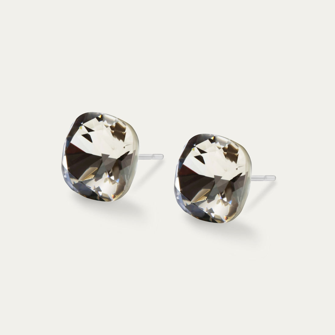 Sophia - Greige - 10mm Grey Color Crystal Cushion - Hypoallergenic Stainless Steel Stud Earring - Earrings - Sophia - Cushion - 10 - 284 - Greige - Seona