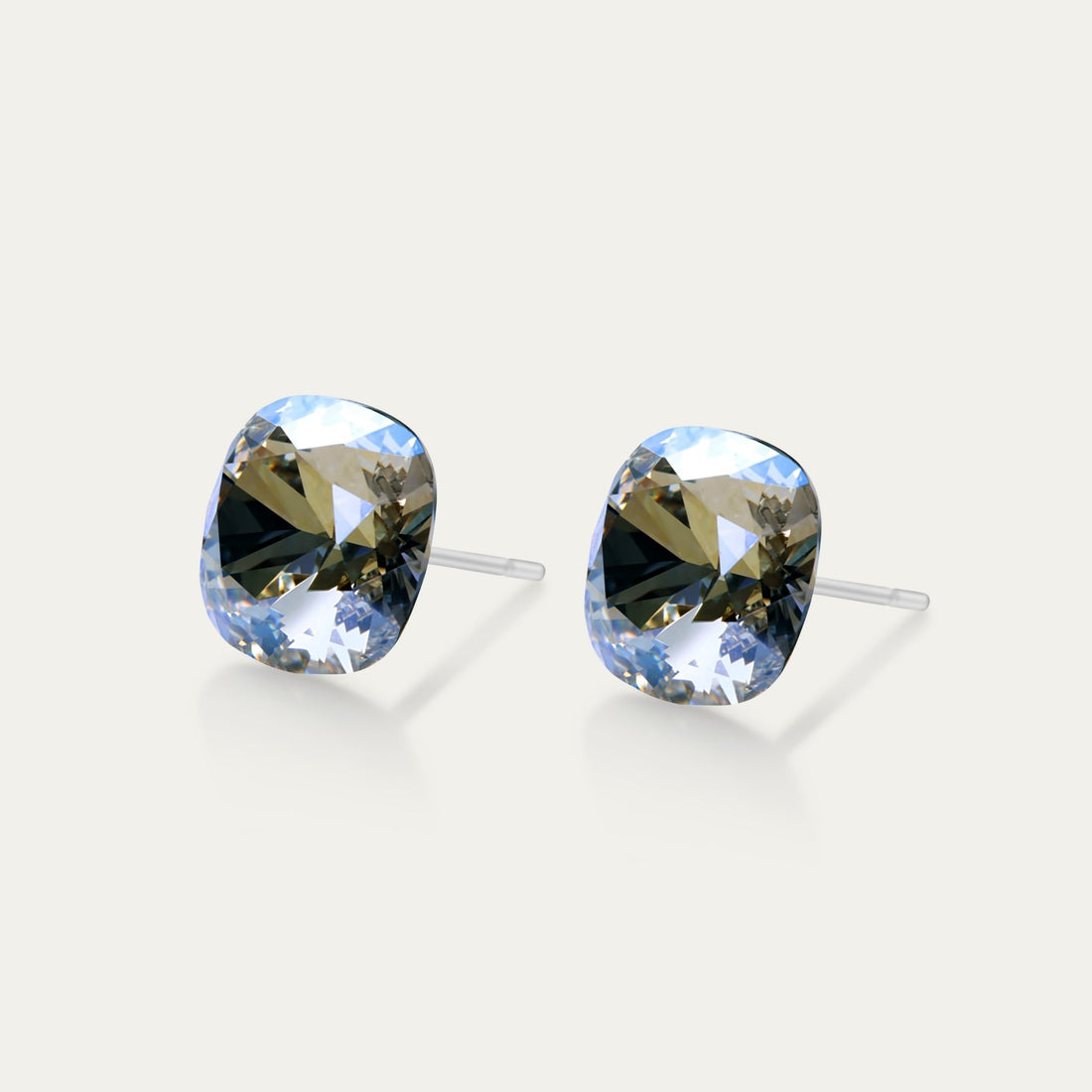 Sophia - Iridescent Black Diamond - 10mm Blue & Iridescent Color Crystal Cushion - Hypoallergenic Stainless Steel Stud Earring - Earrings - Sophia - 10 - 215 - SHIM - IR - Black - Diamond - Seona