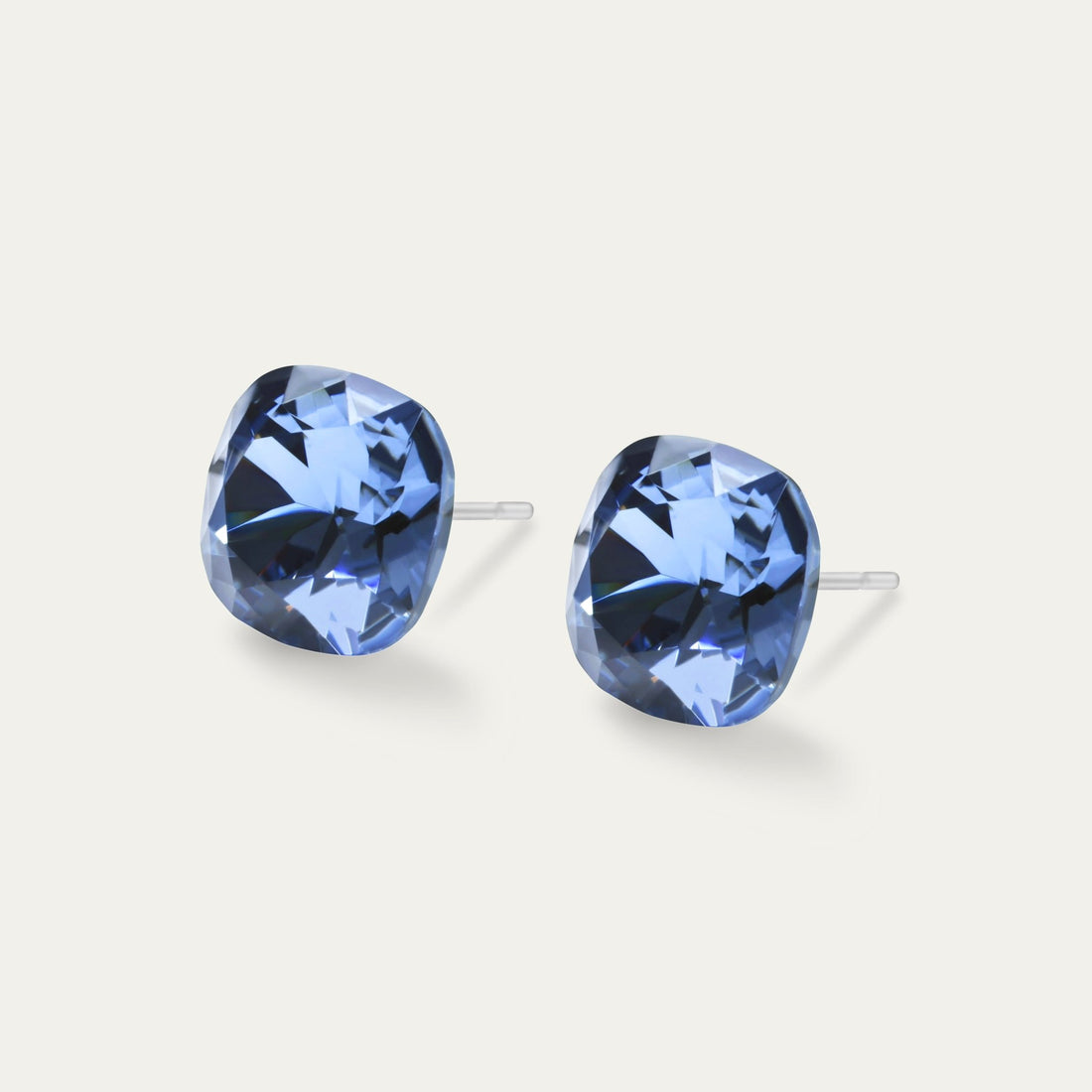 Sophia - Light Sapphire - 10mm Blue Color Crystal Cushion - Hypoallergenic Stainless Steel Stud Earring - Earrings - Sophia - 10 - 211 - Light - Sapphire - Seona