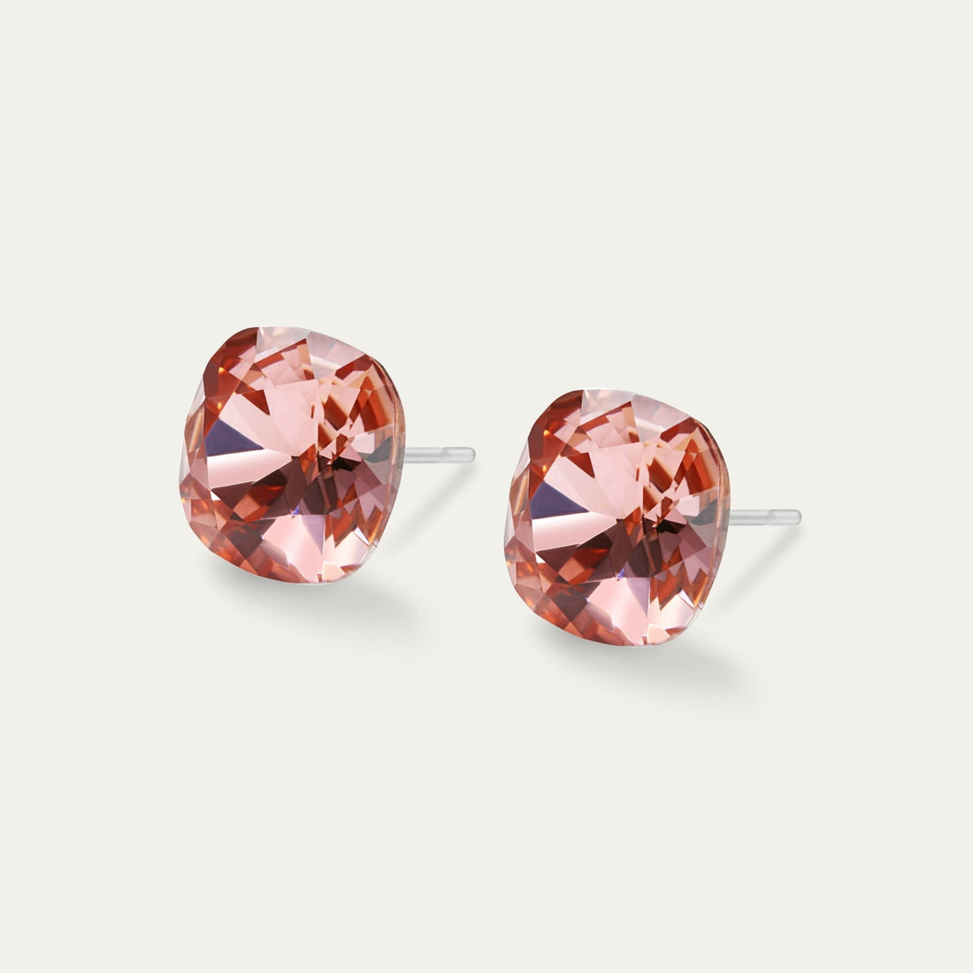 Sophia - Rose Peach - 10mm Pink & Peach Color Crystal Cushion - Hypoallergenic Stainless Steel Stud Earring - Earrings - Sophia - 10 - 262 - Rose - Peach - Seona