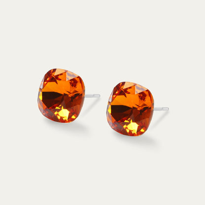 Sophia - Tangerine - 10mm Orange Color Crystal Cushion - Hypoallergenic Stainless Steel Stud Earring - Earrings - Sophia - 10 - 259 - Tangerine - Seona